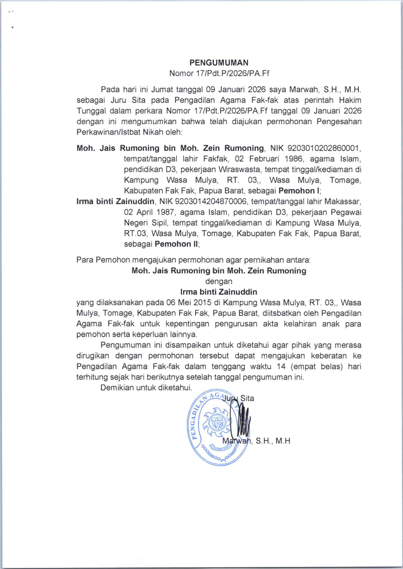 PENGUMUMAN ISTBAT NIKAH 16