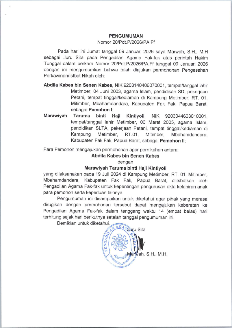 PENGUMUMAN ISTBAT NIKAH 19