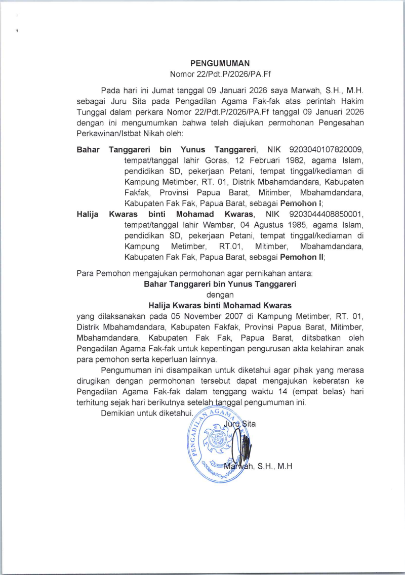 PENGUMUMAN ISTBAT NIKAH 21